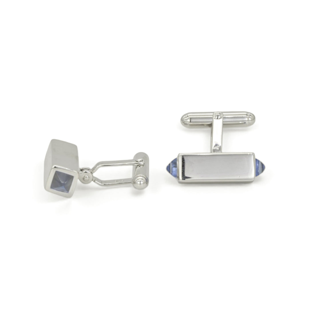 BLUE RECTANGULAR MEN SILVER CUFFLINKS