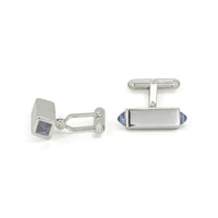 BLUE RECTANGULAR MEN SILVER CUFFLINKS