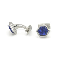 BLUE PENTANGON SHAPE MEN SILVER CUFFLINKS