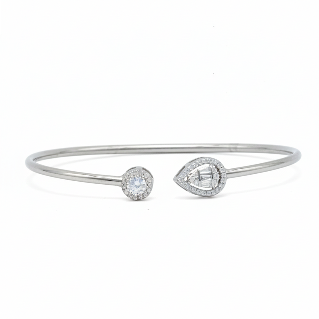 PEAR & BAGUETTE STONED SILVER BANGLE