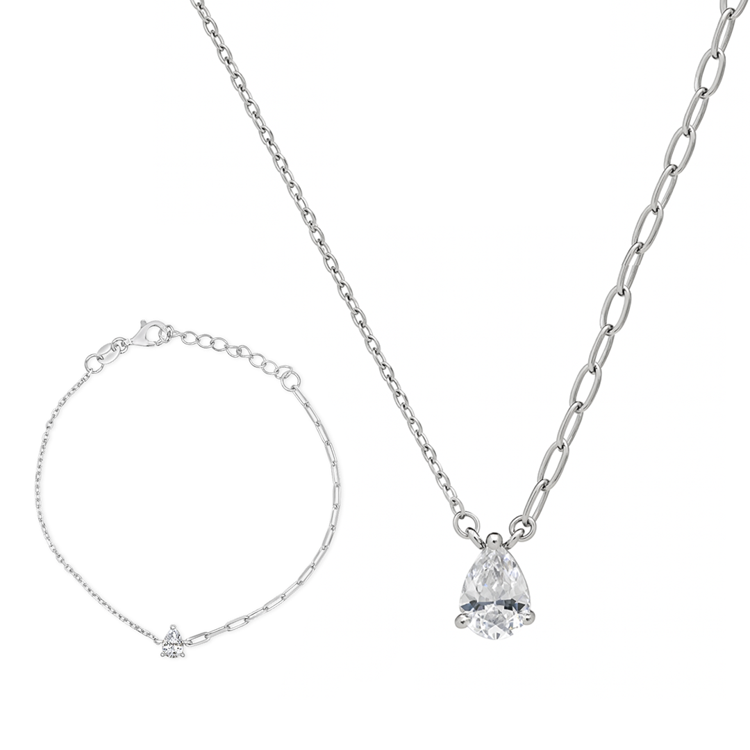 TRENDY PEAR STONE HALF SILVER SET