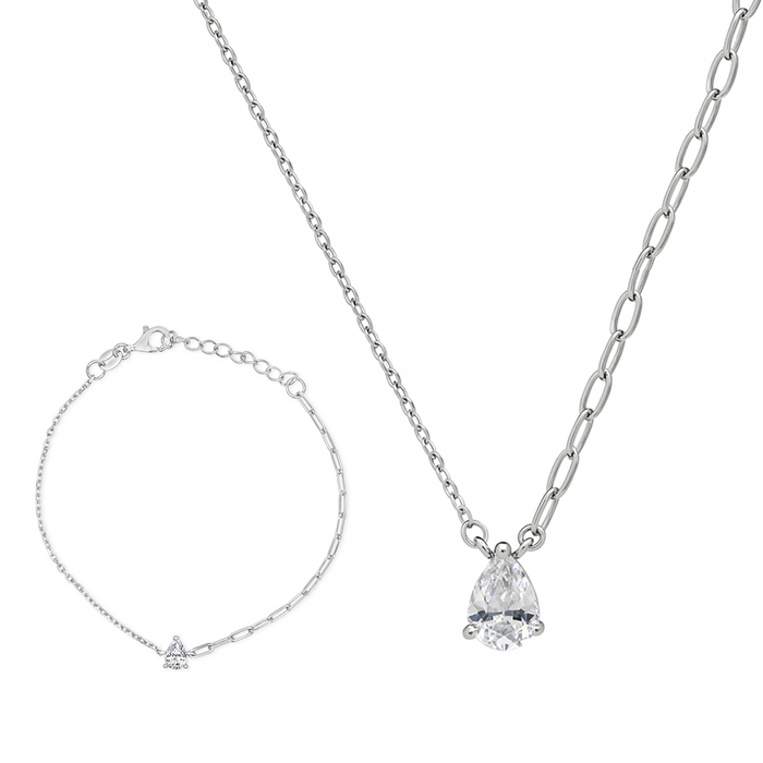 TRENDY PEAR STONE HALF SILVER SET