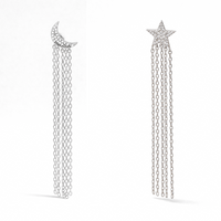 DROPPING STAR & CRESCENT SHAPE STUD SILVER EARRING