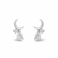 PEAR SHAPE CRESCENT STUD SILVER EARRING