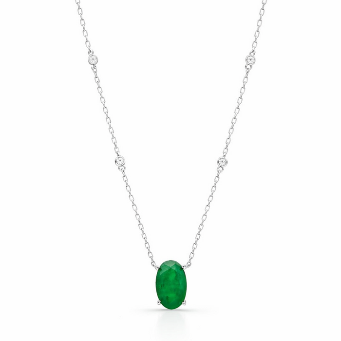 GREEN OVAL CUT SILVER NECKLACE