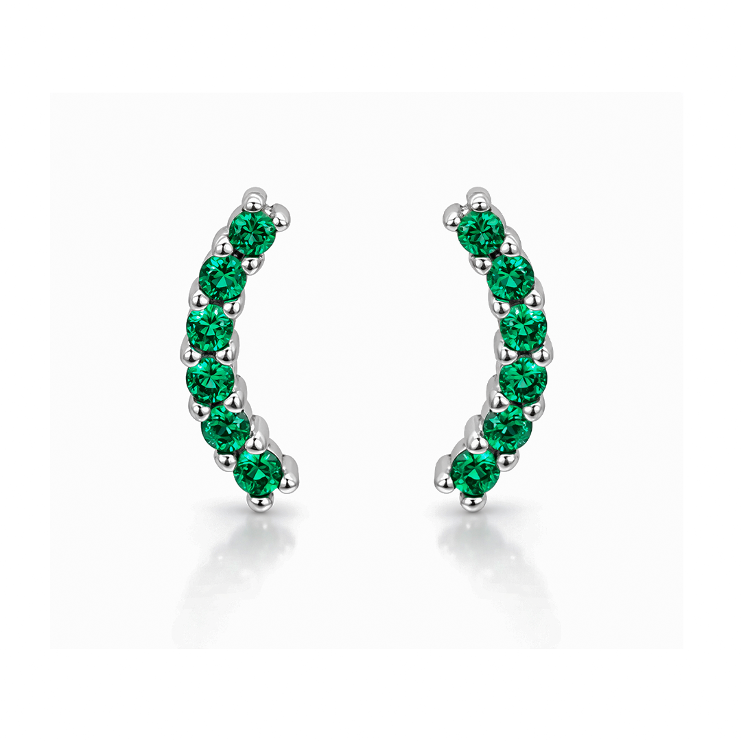 ROYAL GREEN CRESCENT STUD SILVER EARRING