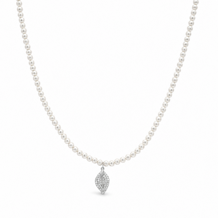 LEAF SHAPED  PEARL SILVER NECKLACE