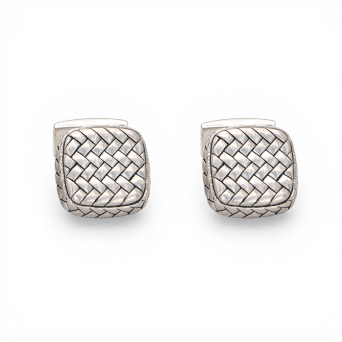 PLAIN WOVEN SQUARE SHAPE MEN SILVER CUFFLINKS