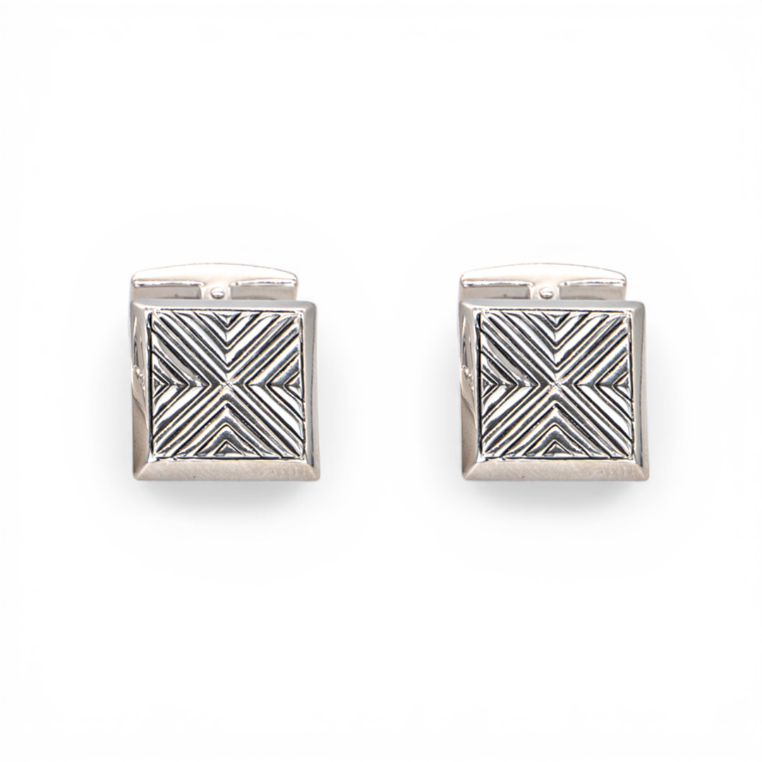 SQUARE GEOMETRIC CHEVRON MEN SILVER CUFFLINKS