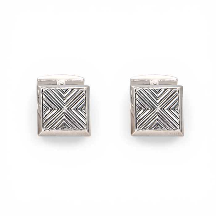 SQUARE GEOMETRIC CHEVRON MEN SILVER CUFFLINKS