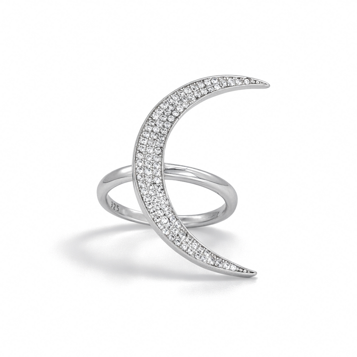 CRESCENT ROUND STONES SILVER RING