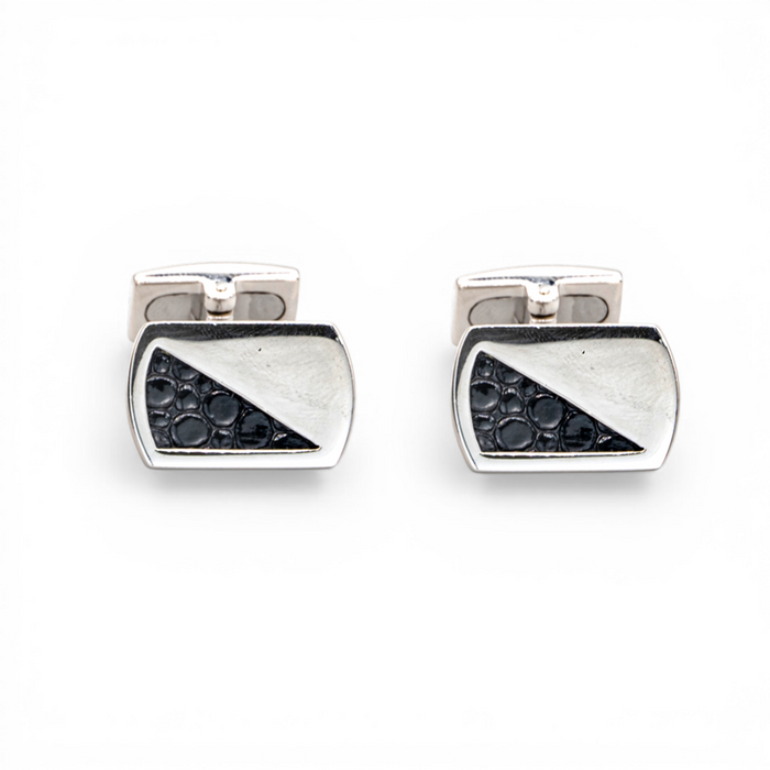 BLACK TRIANGLE BUBBLED MEN SILVER CUFFLINKS