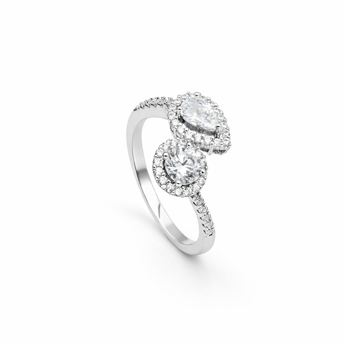 ROUND & PEAR STONED SILVER RING