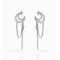 STAR & CRESCENT LOOP STUD SILVER EARRING