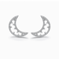 CRESCENT ROUND STONES STUD SILVER EARRING