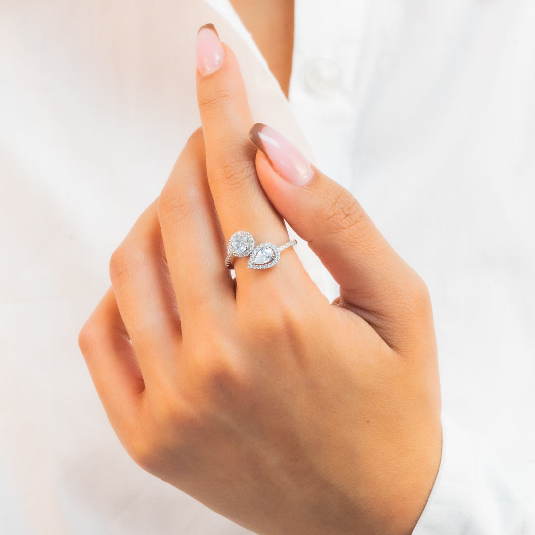 ROUND & PEAR STONED SILVER RING
