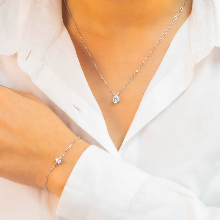 TRENDY PEAR STONE HALF SILVER SET