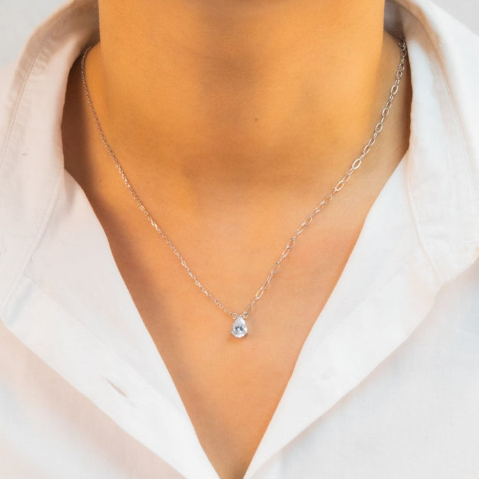 TRENDY PEAR STONE SILVER NECKLACE