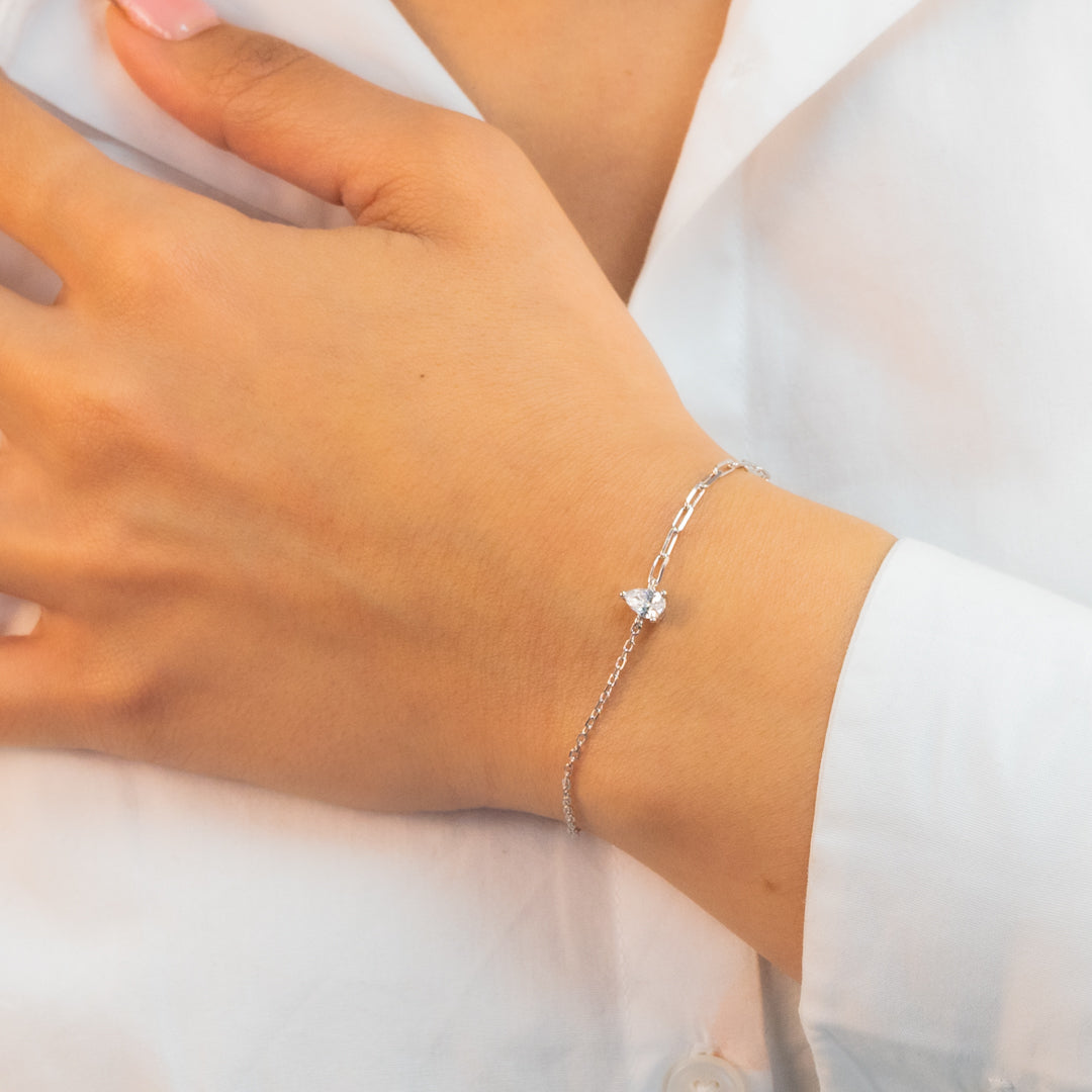 TRENDY PEAR STONE HALF SILVER SET