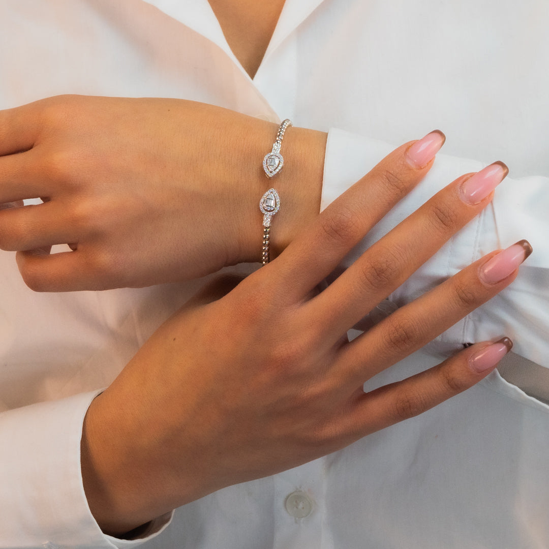 BEADED PEAR SHAPE SILVER BANGLE