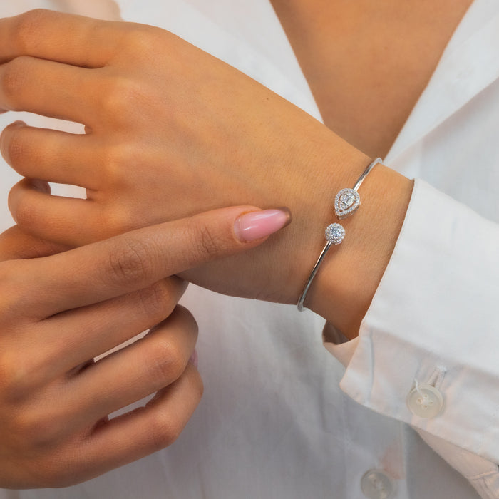 PEAR & BAGUETTE STONED SILVER BANGLE