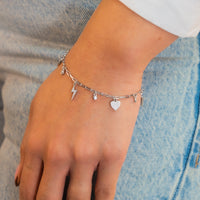 DROPPING THUNDER & HEART SILVER BRACELET