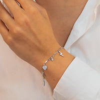 DROPPING THUNDER & HEART SILVER BRACELET