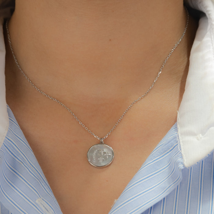 CIRCLE SHAPE OF STARS & CRESCENT SILVER NECKLACE