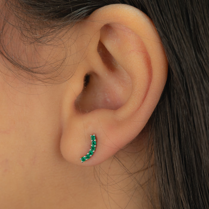 ROYAL GREEN CRESCENT STUD SILVER EARRING