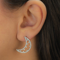 CRESCENT ROUND STONES STUD SILVER EARRING