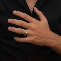 HERITAGE GRANULATED & TWISTED ROPE MEN SILVER RING