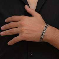 DOUBLE LAYERD BRAIDS MEN SILVER BANGLE