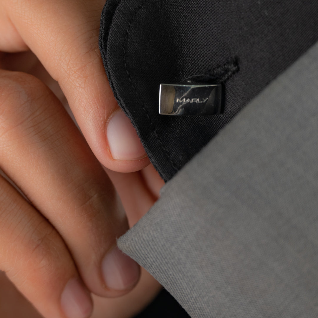 FRAMED RECTANGULAR WOVEN MEN SILVER CUFFLINKS