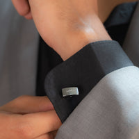 BLUE MARBLE SQUARE SHAPES MEN SILVER CUFFLINKS