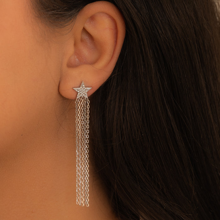 DROPPING STAR & CRESCENT SHAPE STUD SILVER EARRING