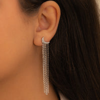 DROPPING STAR & CRESCENT SHAPE STUD SILVER EARRING
