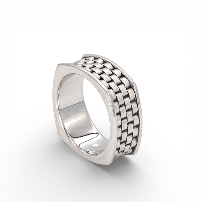 SCULPTED SQUARE MEN SILVER RING