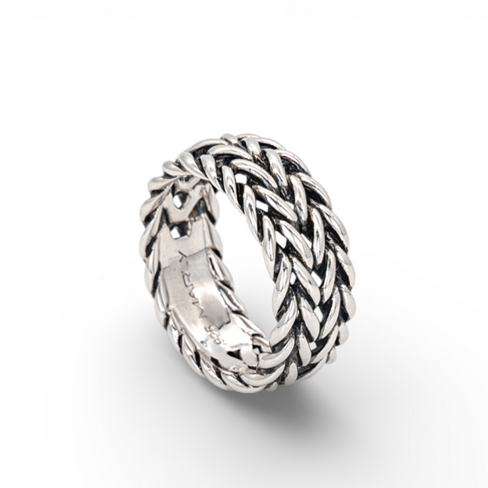 DOUBLE LAYERD BRAIDS MEN SILVER RING