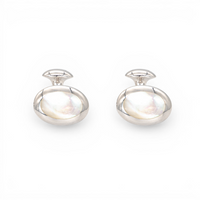 OVAL MIRROR WHITE MEN SILVER CUFFLINKS