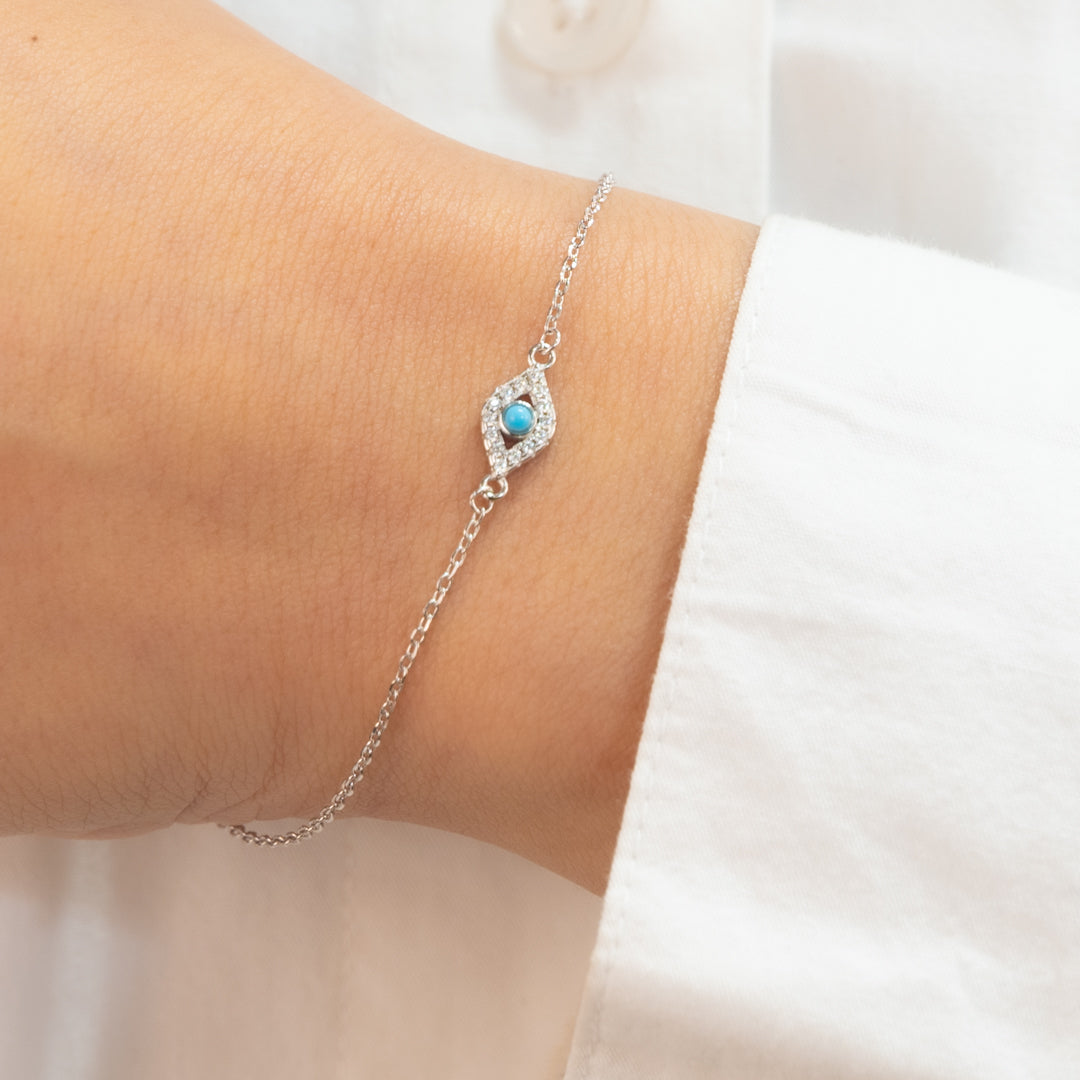 EVIL EYE SHAPED SILVER BRACELET