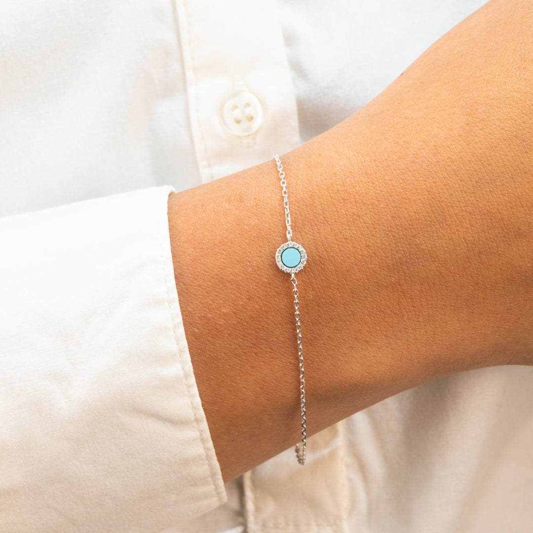 FRAMED ROUND SHELL SILVER BRACELET