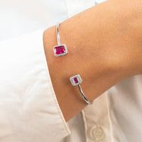 OPEN EMERALD CUT & BAGUETTE SILVER BANGLE