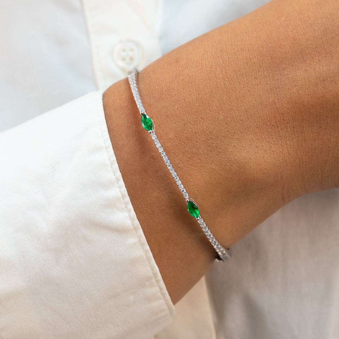 MARQUISE STONED SILVER BANGLE