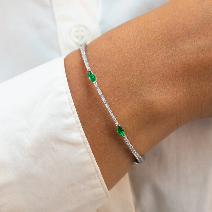 MARQUISE STONED SILVER BANGLE