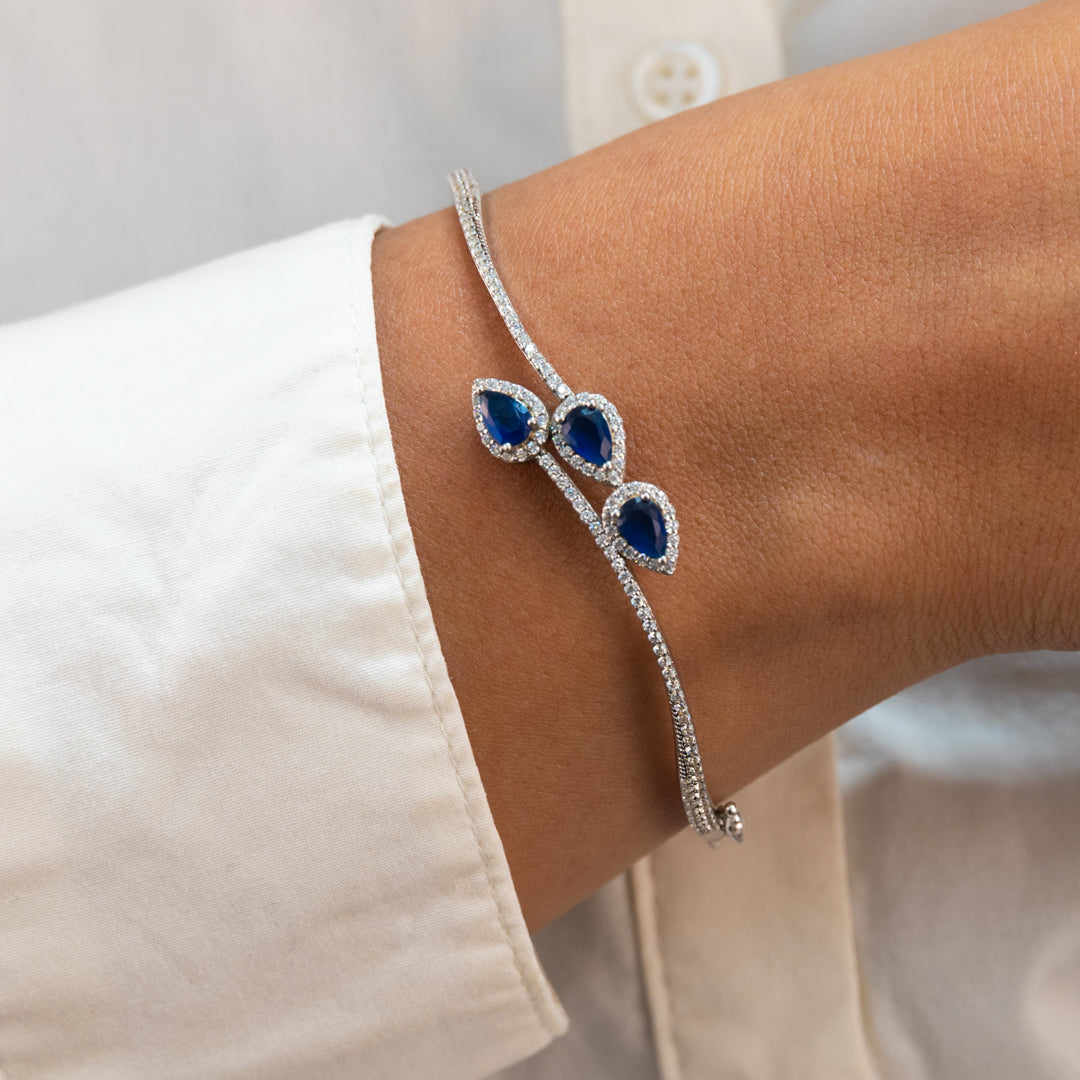 TRIPLE PEAR STONED SILVER BANGLE