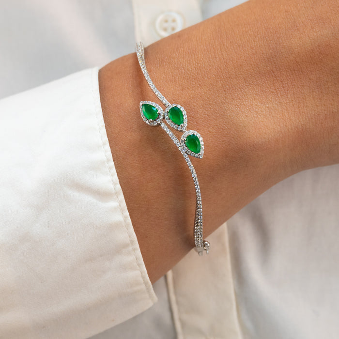 TRIPLE PEAR STONED SILVER BANGLE