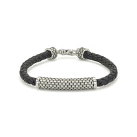 BRAIDED & BASKET WEAVE BAR MEN SILVER BRACELET