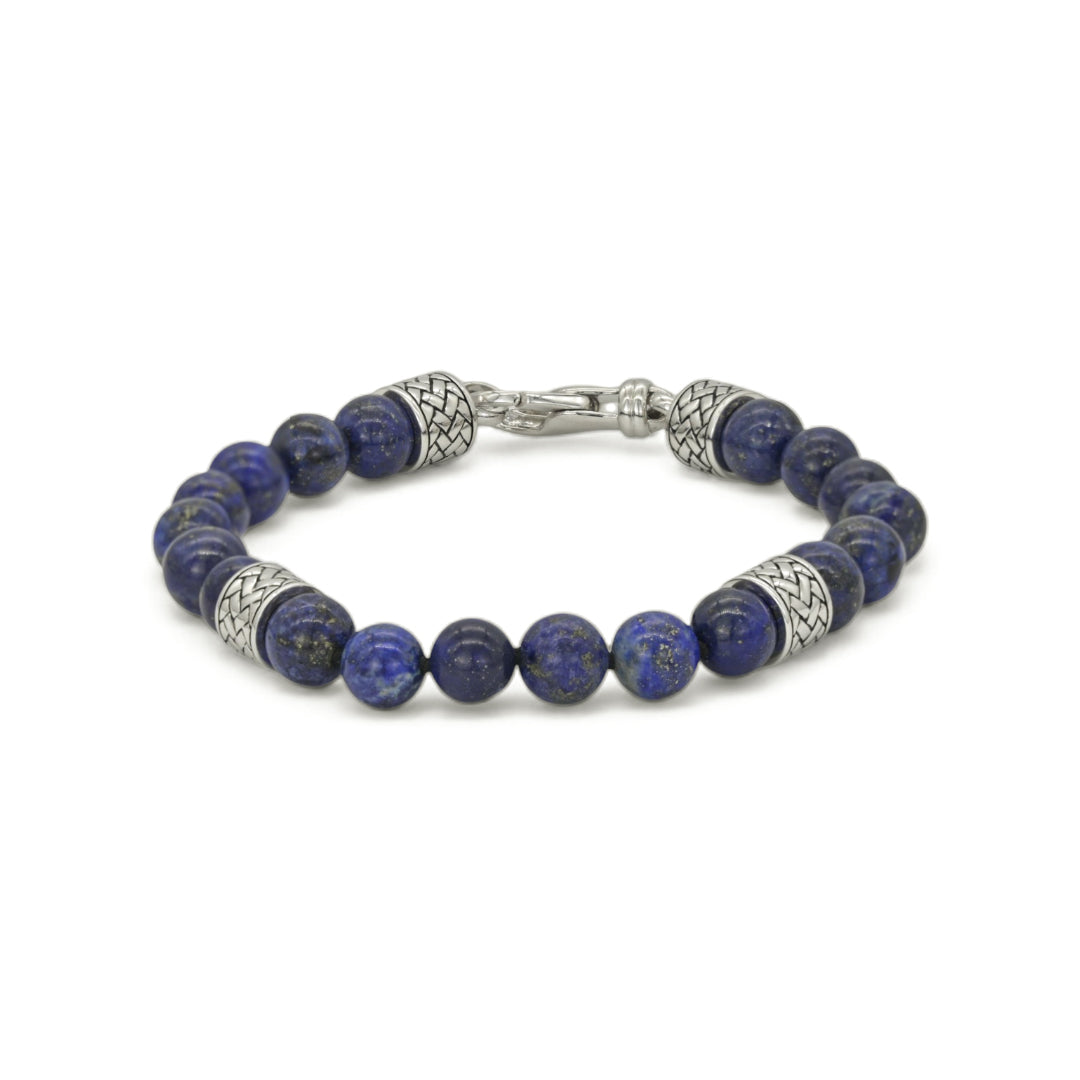 EARTH SHAPE BANDED & WOVEN MEN SILVER BRACELET