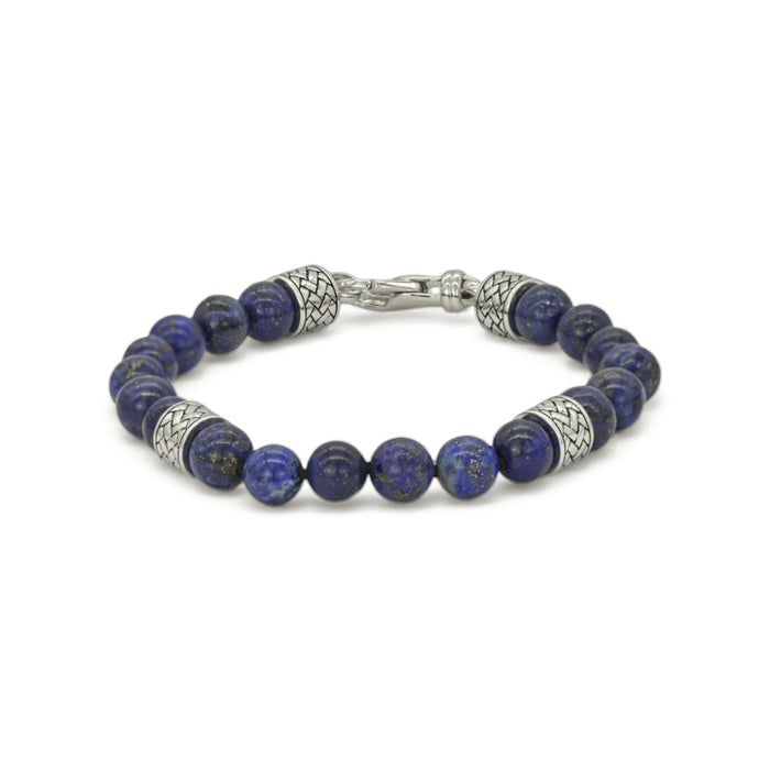 EARTH SHAPE BANDED & WOVEN MEN SILVER BRACELET