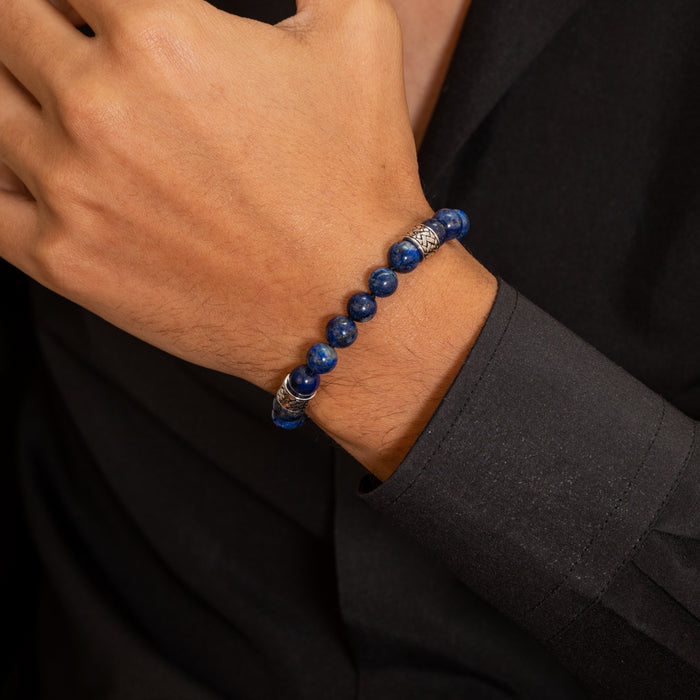 EARTH SHAPE BANDED & WOVEN MEN SILVER BRACELET